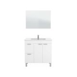 Mobile sottolavabo Lakewood, Mobiletto per bagno, Armadio a 2 ante e due cassetti con specchio, lavabo non incluso, 80x45h80 cm, Bianco lucido