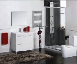 Mobile sottolavabo Lakewood, Mobiletto per bagno, Armadio a 2 ante e due cassetti con specchio, lavabo non incluso, 80x45h80 cm, Bianco lucido