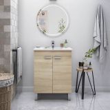 Mobile Sottolavabo Marrone Rovere 2 Ante Apertura Battente 60x45x80h cm, Piedini Alluminio - Polino