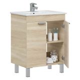 Mobile Sottolavabo Marrone Rovere 2 Ante Apertura Battente 60x45x80h cm, Piedini Alluminio - Polino
