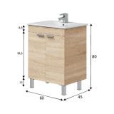 Mobile Sottolavabo Marrone Rovere 2 Ante Apertura Battente 60x45x80h cm, Piedini Alluminio - Polino