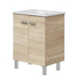Mobile Sottolavabo Marrone Rovere 2 Ante Apertura Battente 60x45x80h cm, Piedini Alluminio - Polino