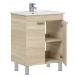 Mobile Sottolavabo Marrone Rovere 2 Ante Apertura Battente 60x45x80h cm, Piedini Alluminio - Polino