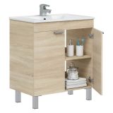 Mobile Sottolavabo Marrone Rovere 2 Ante Apertura Battente 70x45x80h cm, Piedini Alluminio - Cariati