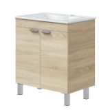 Mobile Sottolavabo Marrone Rovere 2 Ante Apertura Battente 70x45x80h cm, Piedini Alluminio - Cariati