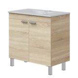 Mobile Sottolavabo Marrone Rovere 2 Ante Apertura Battente 80x45x80h cm, Piedini Alluminio - Massiola