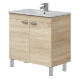 Mobile Sottolavabo Marrone Rovere 2 Ante Apertura Battente 80x45x80h cm, Piedini Alluminio - Massiola