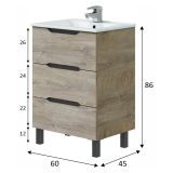 Mobile Sottolavabo Marrone Rovere Grigio Nero Antracite 3 Cassetti Soft Close 60x45x86h cm, Apertura Scorrevole - Sozop