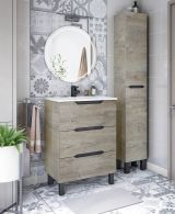 Mobile Sottolavabo Marrone Rovere Grigio Nero Antracite 3 Cassetti Soft Close 60x45x86h cm, Apertura Scorrevole - Sozop