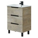 Mobile Sottolavabo Marrone Rovere Grigio Nero Antracite 3 Cassetti Soft Close 60x45x86h cm, Apertura Scorrevole - Sozop