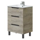 Mobile Sottolavabo Marrone Rovere Grigio Nero Antracite 3 Cassetti Soft Close 60x45x86h cm, Apertura Scorrevole - Sozop