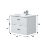 Mobile sottolavabo moderno 2 cassetti 60x45x50h cm bianco lucido - Doksuri