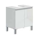 Mobile sottolavabo Rodna, Mobiletto da bagno, Contenitore porta lavabo, Armadio per lavandino, 60x40 h64 cm, Bianco lucido