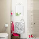 Mobile sottolavabo sospeso con specchio 40x58x22h cm bianco lucido e cemento - Akamaru