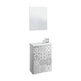 Mobile sottolavabo sospeso con specchio 40x58x22h cm bianco lucido e cemento - Akamaru
