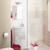 Mobile sottolavabo sospeso con specchio 40x58x22h cm bianco lucido e cemento - Akamaru