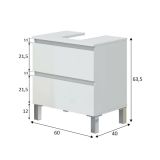 Mobile sottolavabo Toutle, Mobiletto da bagno, Contenitore porta lavabo, Armadio per lavandino, 60x40 h64 cm, Bianco lucido