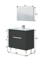 Mobile sottolavabo Yarmouth, Sotto lavabo bagno, Mobiletto da bagno con specchio, Lavabo non incluso, 80x45h80 cm, Antracite e Rovere