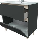 Mobile sottolavabo Yarmouth, Sotto lavabo bagno, Mobiletto da bagno con specchio, Lavabo non incluso, 80x45h80 cm, Antracite e Rovere