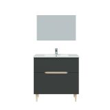 Mobile sottolavabo Yarmouth, Sotto lavabo bagno, Mobiletto da bagno con specchio, Lavabo non incluso, 80x45h80 cm, Antracite e Rovere