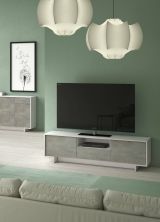 Mobile TV bianco e cemento 170x42x48h cm 2 ante e 1 cassetto - Atina