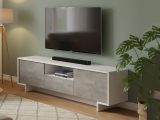 Mobile TV bianco e cemento 170x42x48h cm 2 ante e 1 cassetto - Atina
