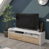 Mobile TV bianco e rovere 130x40x36h cm 2 ante - Ahuri