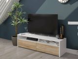 Mobile TV bianco e rovere 130x40x36h cm 2 ante - Ahuri
