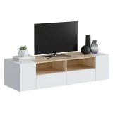 Mobile TV bianco e rovere 138x42x36h cm 4 ante - Ebe