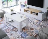 Mobile TV bianco e rovere 138x42x36h cm 4 ante - Ebe