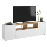 Mobile TV bianco e rovere nodi 141x34x43h cm 3 ante - Vulcano