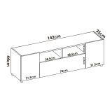 Mobile TV bianco e rovere nodi 141x34x43h cm 3 ante - Vulcano