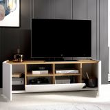 Mobile TV bianco e rovere nodi 141x34x43h cm 3 ante - Vulcano
