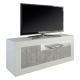 Mobile TV bianco lucido,cemento 138x42x56h cm 3 ante - Iole