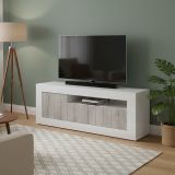 Mobile TV bianco lucido e acacia 138x42x56h cm 3 ante - Iole