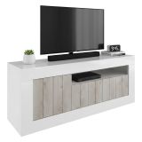 Mobile TV bianco lucido e acacia 138x42x56h cm 3 ante - Iole