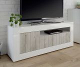 Mobile TV bianco lucido e acacia 138x42x56h cm 3 ante - Iole