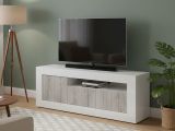 Mobile TV bianco lucido e acacia 138x42x56h cm 3 ante - Iole