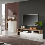 Mobile TV bianco lucido e acacia 184x42x58h cm in legno - Arkangel