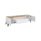 Mobile TV bianco lucido e acero 160x40x47h cm 2 ante e 1 cassetto - Argentoro