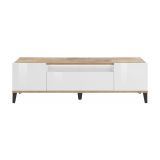 Mobile TV bianco lucido e acero 160x40x47h cm 2 ante e 1 cassetto - Argentoro