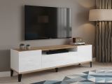 Mobile TV bianco lucido e acero 160x40x47h cm 2 ante e 1 cassetto - Argentoro
