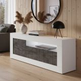 Mobile TV bianco lucido e ardesia 138x42x56h cm 3 ante - Iole