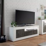 Mobile TV bianco lucido e ardesia 138x42x56h cm 3 ante - Iole