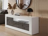 Mobile TV bianco lucido e ardesia 138x42x56h cm 3 ante - Iole