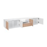 Mobile TV bianco lucido e noce 220x41x46h cm 4 ante e 1 cassetto - Ajuly