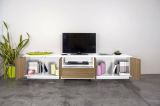 Mobile TV bianco lucido e noce 220x41x46h cm 4 ante e 1 cassetto - Ajuly