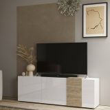 Mobile TV bianco lucido e rovere 181x44x59h cm 3 ante - Sidr