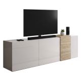 Mobile TV bianco lucido e rovere 181x44x59h cm 3 ante - Sidr