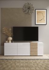 Mobile TV bianco lucido e rovere 181x44x59h cm 3 ante - Sidr